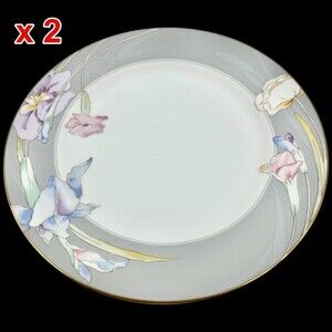 2 Mikasa Charisma Gray L9049 Dinner Plates 10.75" Floral Dinnerware VTG